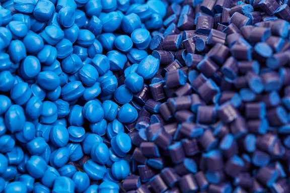 two stacks of blue plastic polypropylene